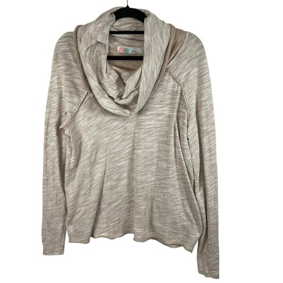 Free People Beach Sweater Womens S/M Cocoon Cowl Neck Pullover Tan Ivory - Picture 1 of 7